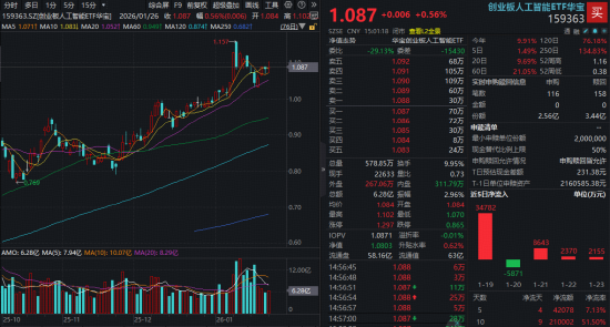 这一低位算力板块启动!龙头股尾盘20CM涨停!创业板人工智能ETF(159363)逆市收涨,资金猛烈加仓