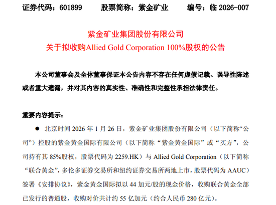 万亿巨头出手!601899,拟280亿元买金矿!