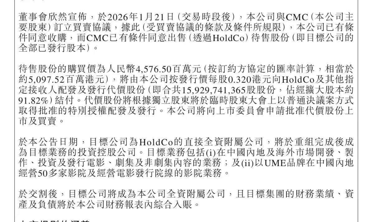 “蛇吞象”！邵氏兄弟46亿元豪购华人文化麾下正午阳光等核心资产