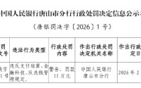 唐山市丰南舜丰村镇银行被罚11万元：违反支付结算、金融科技、反洗钱管理规定