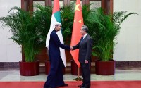 王毅同阿联酋总统中国事务特使哈勒敦会谈