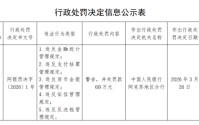 农业银行阿克苏分行被罚60万元：违反金融统计管理规定等