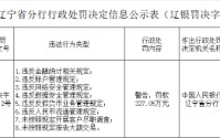 农业银行辽宁省分行被罚327.05万元：违反金融统计相关规定等