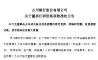 苏州银行：张伟、毛竹春、蒋亮获批担任董事，夏平、赵欣、吴杰获批担任独立董事