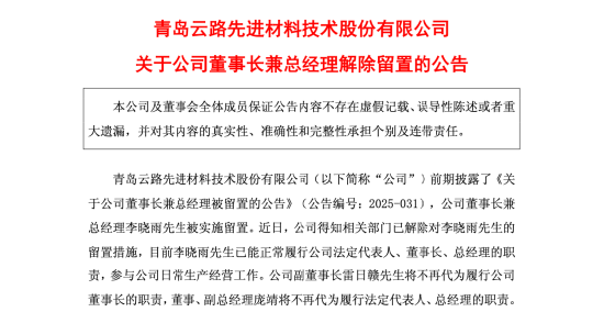 被留置8个月后复位，云路股份董事长李晓雨回归，股价单日涨超8%，年薪175万持股近2500万股