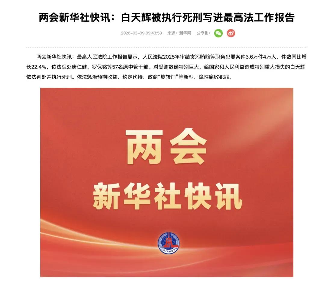 唐仁健、罗保铭,被点名!白天辉被执行死刑,写入最高法工作报告