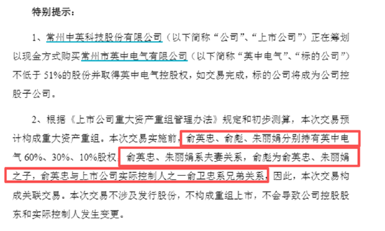 中英科技业绩断崖下滑扣非利润亏损 豪掷现金收购“兄弟”企业是业绩突围还是家族利益腾挪?