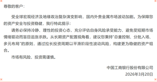 黄金市场震荡加剧,工行再发风险提示!