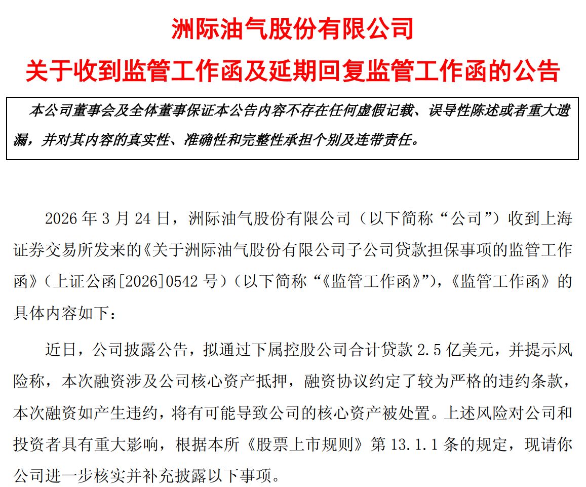 2.5亿美元贷款悬了?洲际油气取消临时股东会并两度延期回复监管问询 中证投服中心建议“充分评估还款能力”