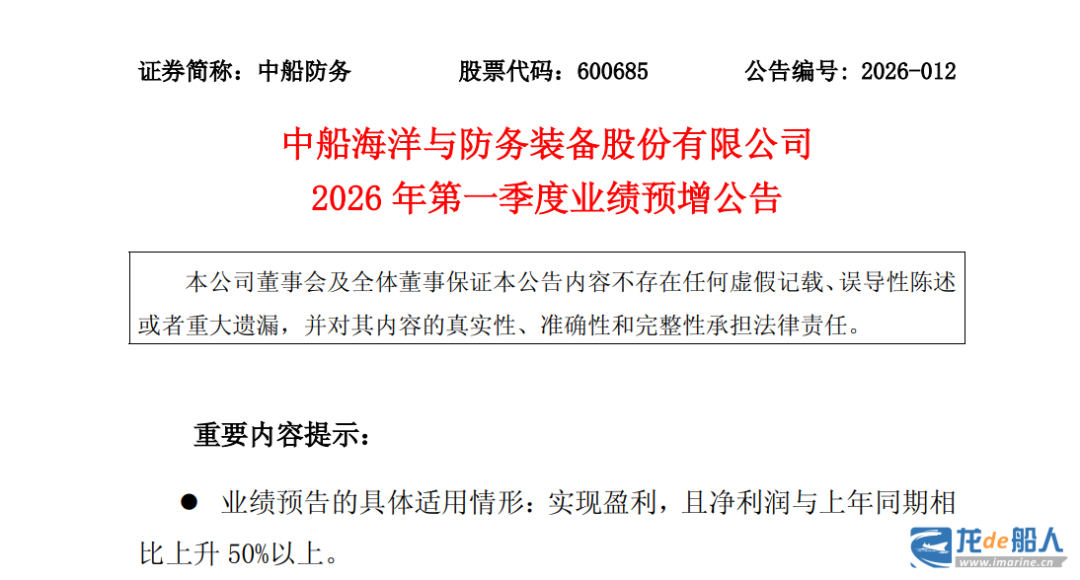 中船防务:一季度业绩预增