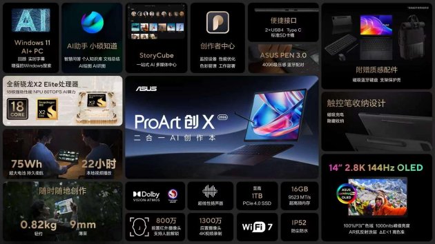 华硕灵耀Air系列、ProArt 骁龙版正式发布:超长续航的创作本