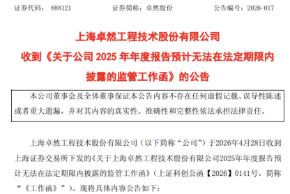 卓然股份遇年报危机,3名独董集体说不,20CM跌停市值跌至18亿 | 长三角资本局