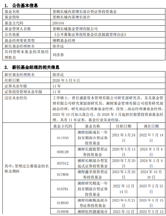 又一百亿基金经理产品线调整 刘彦春三只基金增聘基金经理