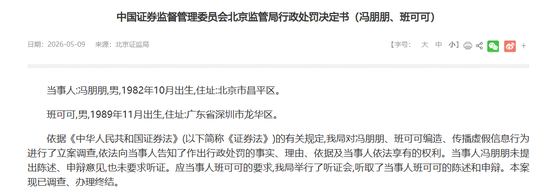 冯朋朋、班可可编造假消息扰乱股市！获利293元，被罚45万
