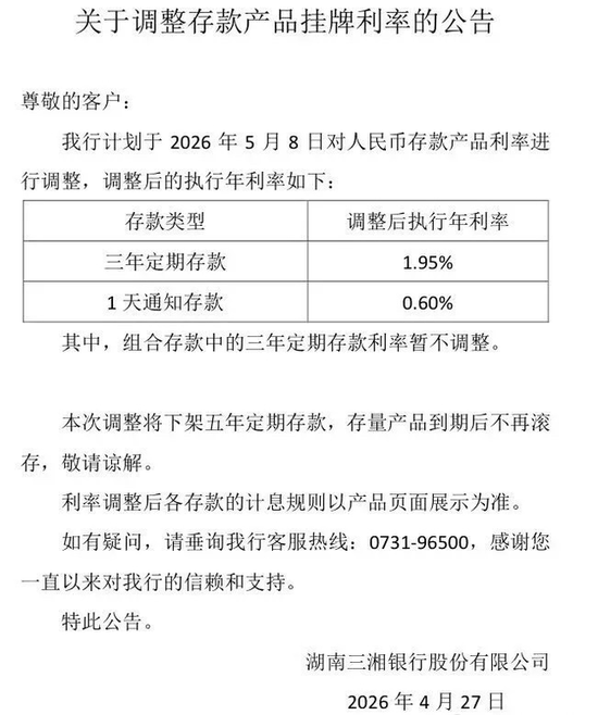 湖南三湘银行降息、下架5年期存款,去年营收净利润双降,个贷占比降至60%