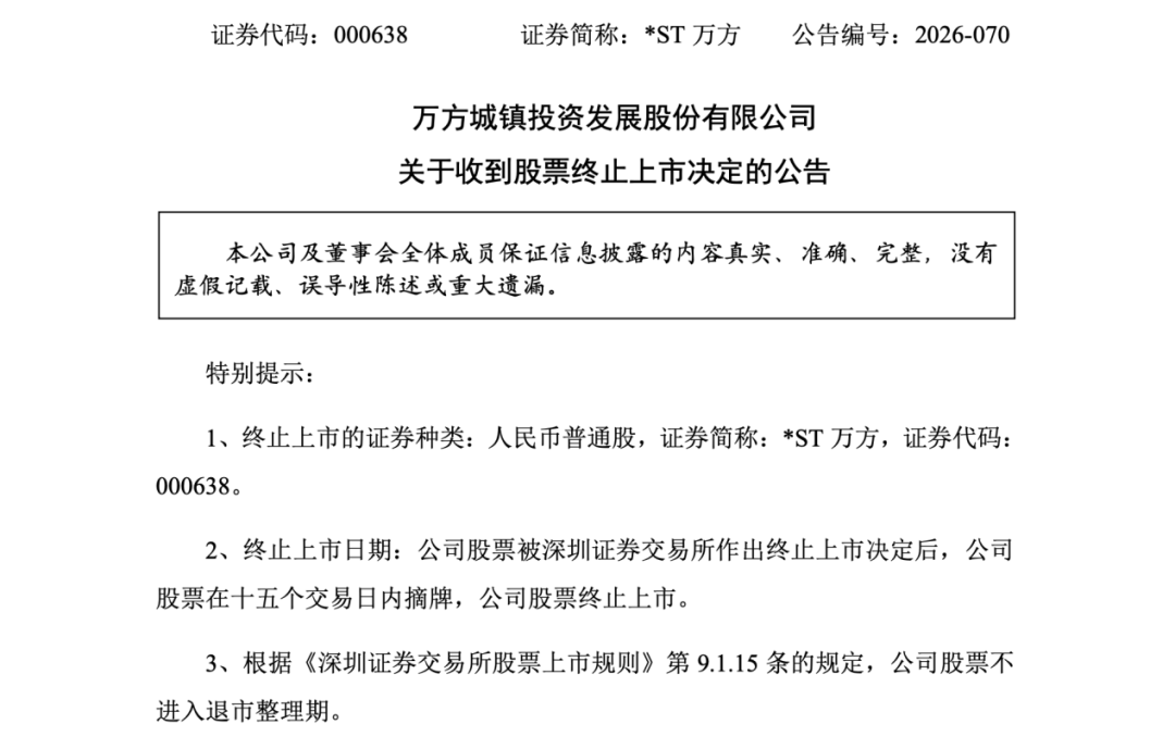 000638,收到股票终止上市决定