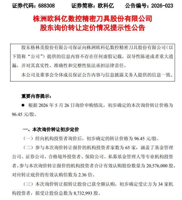 3倍牛股二股东转让半数股份,34家机构7折接盘