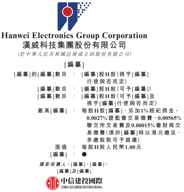 汉威科技(300007.SZ)，递表港交所，中信建投国际为独家保荐人